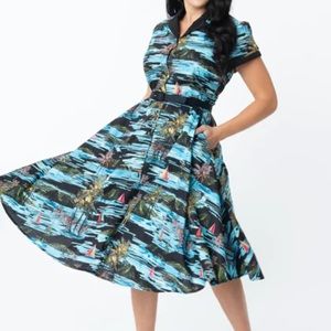 Unique Vintage Palm Tree Alexis Dress